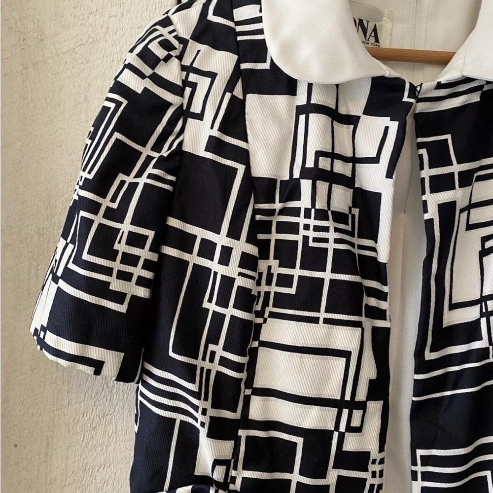 Vintage 60s Mod Black & White Geometric Print Dress Jacket Set by Rona size M - Picture 11 of 15